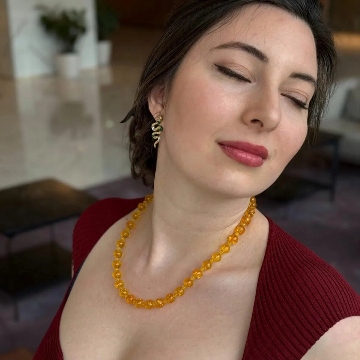 Natural Unheated 10mm Citrine Bead Necklace