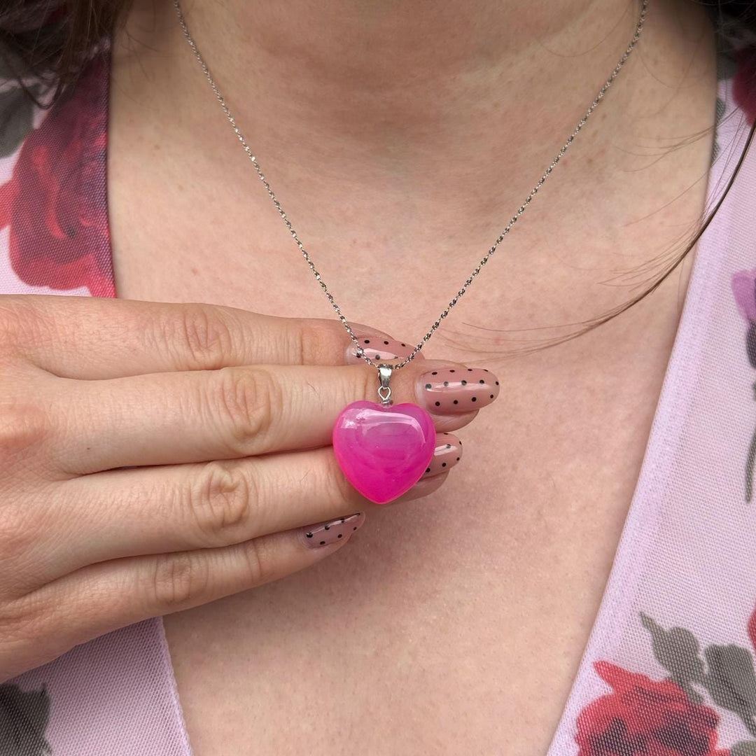 Pink Agate Heart Pendant
