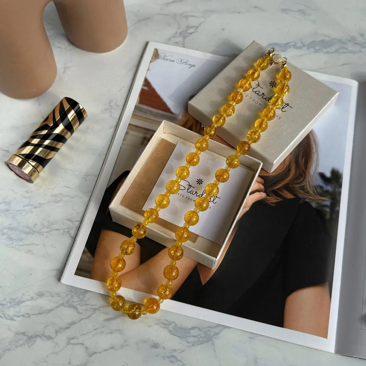 Natural Unheated 10mm Citrine Bead Necklace