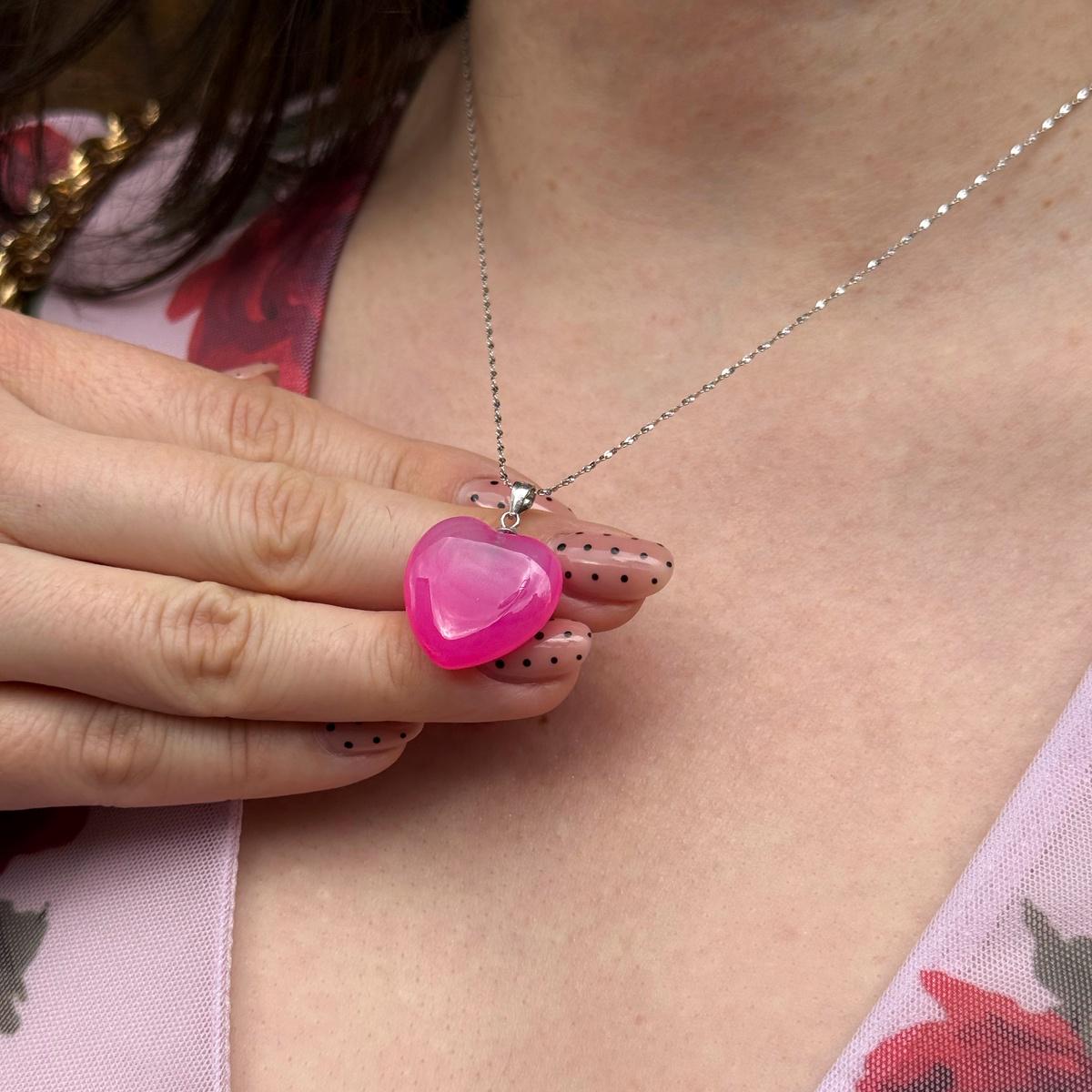 Pink Agate Heart Pendant