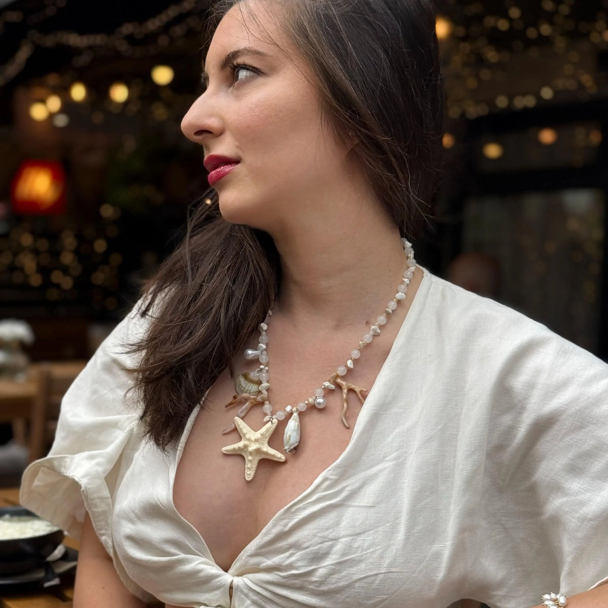 Coastal Statement Necklace, Starfish & Shell Charm Necklace | Beach Jewelry