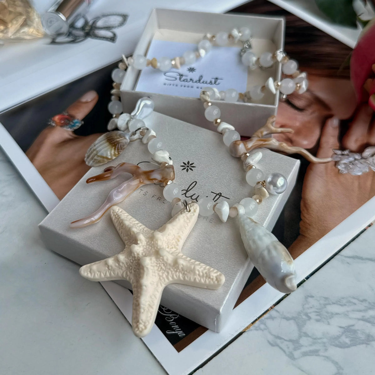 Coastal Statement Necklace, Starfish & Shell Charm Necklace | Beach Jewelry