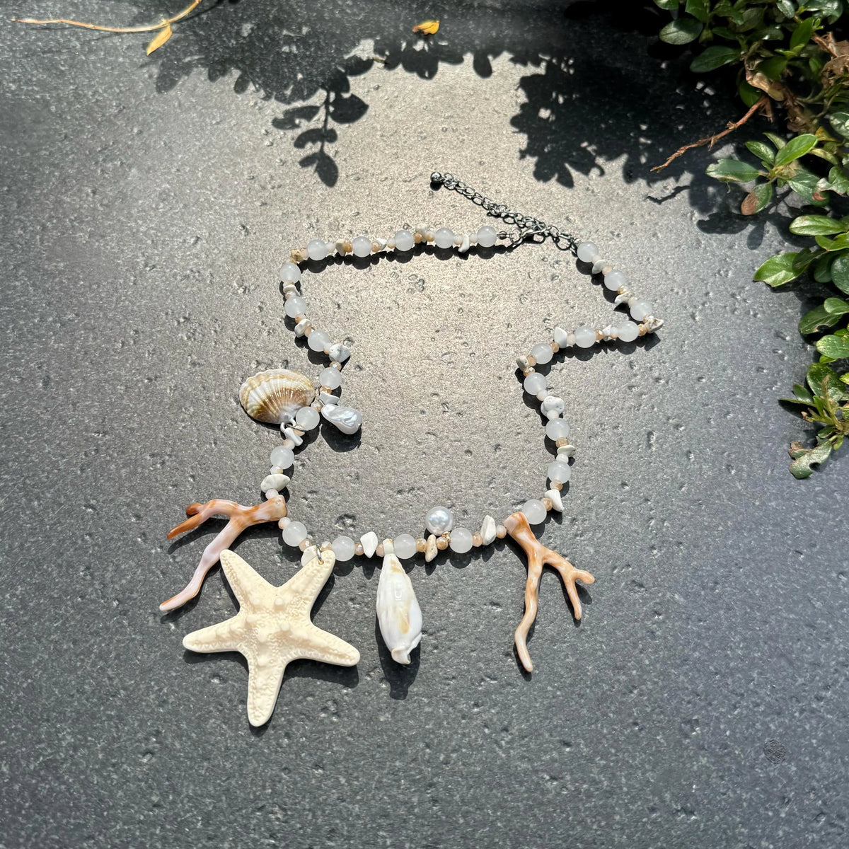 Coastal Statement Necklace, Starfish & Shell Charm Necklace | Beach Jewelry