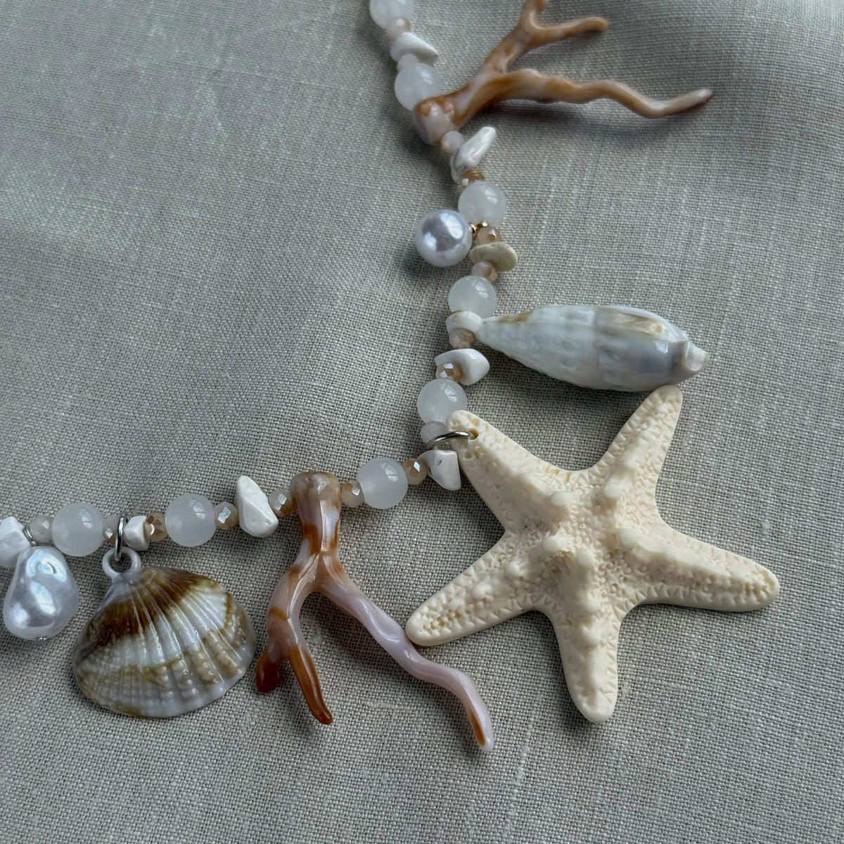 Coastal Statement Necklace, Starfish & Shell Charm Necklace | Beach Jewelry