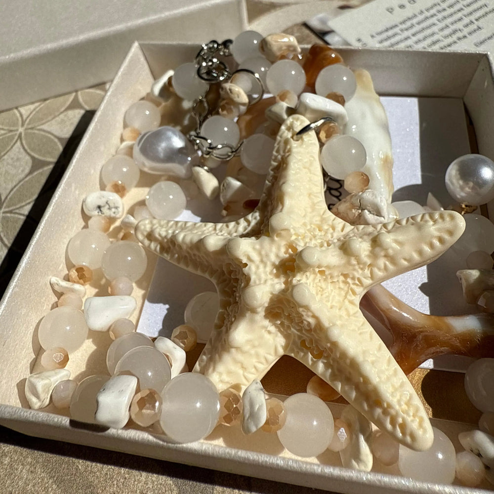 Coastal Statement Necklace, Starfish & Shell Charm Necklace | Beach Jewelry