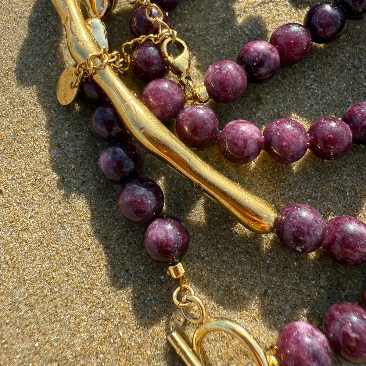 Garnet Double Layer Necklace, Gold Layered Gemstone Necklace, Natural Garnet Jewelry, 18K Gold Plated