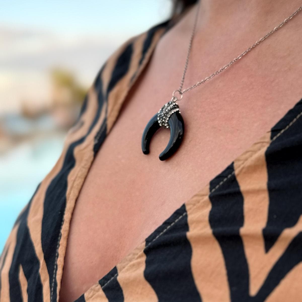 Black Obsidian horn pendant