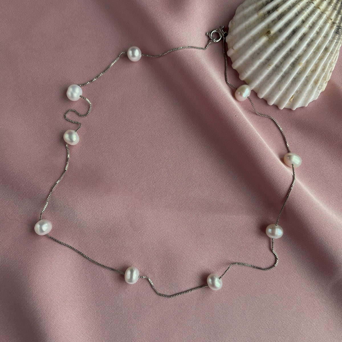 White Pearl Necklace & Bracelet on Sterling Silver