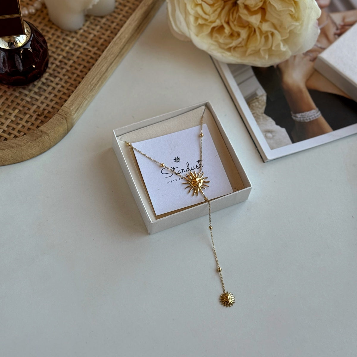 Bohemian Long Sun Necklace 18K Gold Plated Stainless Steel
