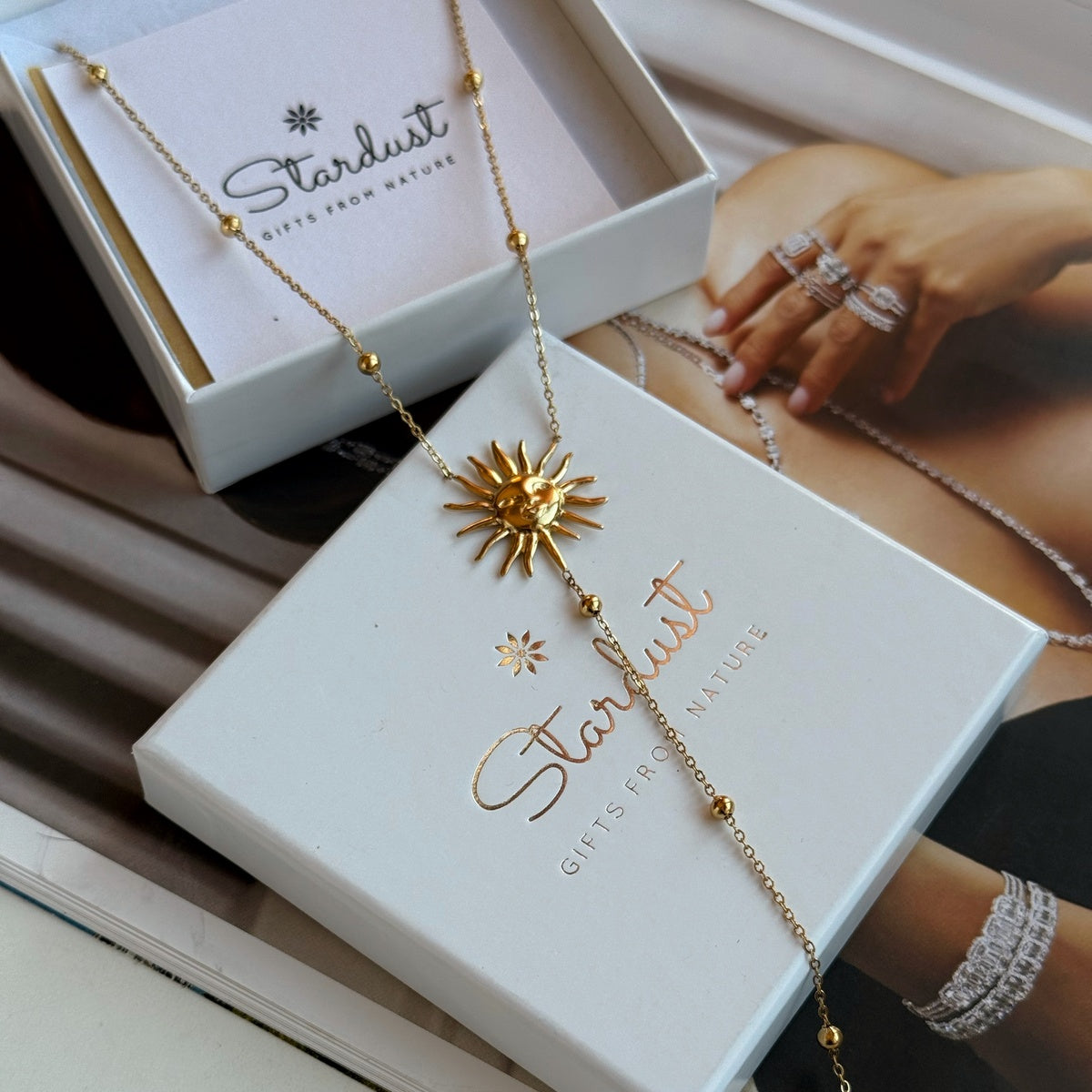 Bohemian Long Sun Necklace 18K Gold Plated Stainless Steel