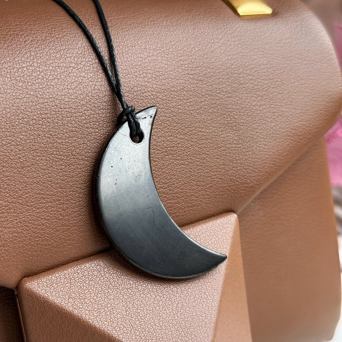 Natural Shungite Moon Pendant