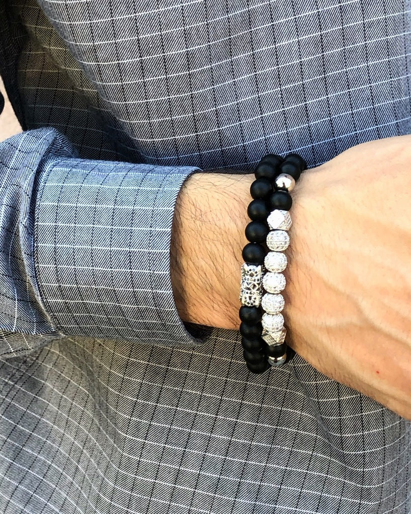 STAND OUT | Men’s Black Onyx & Silver Zircon Bracelet