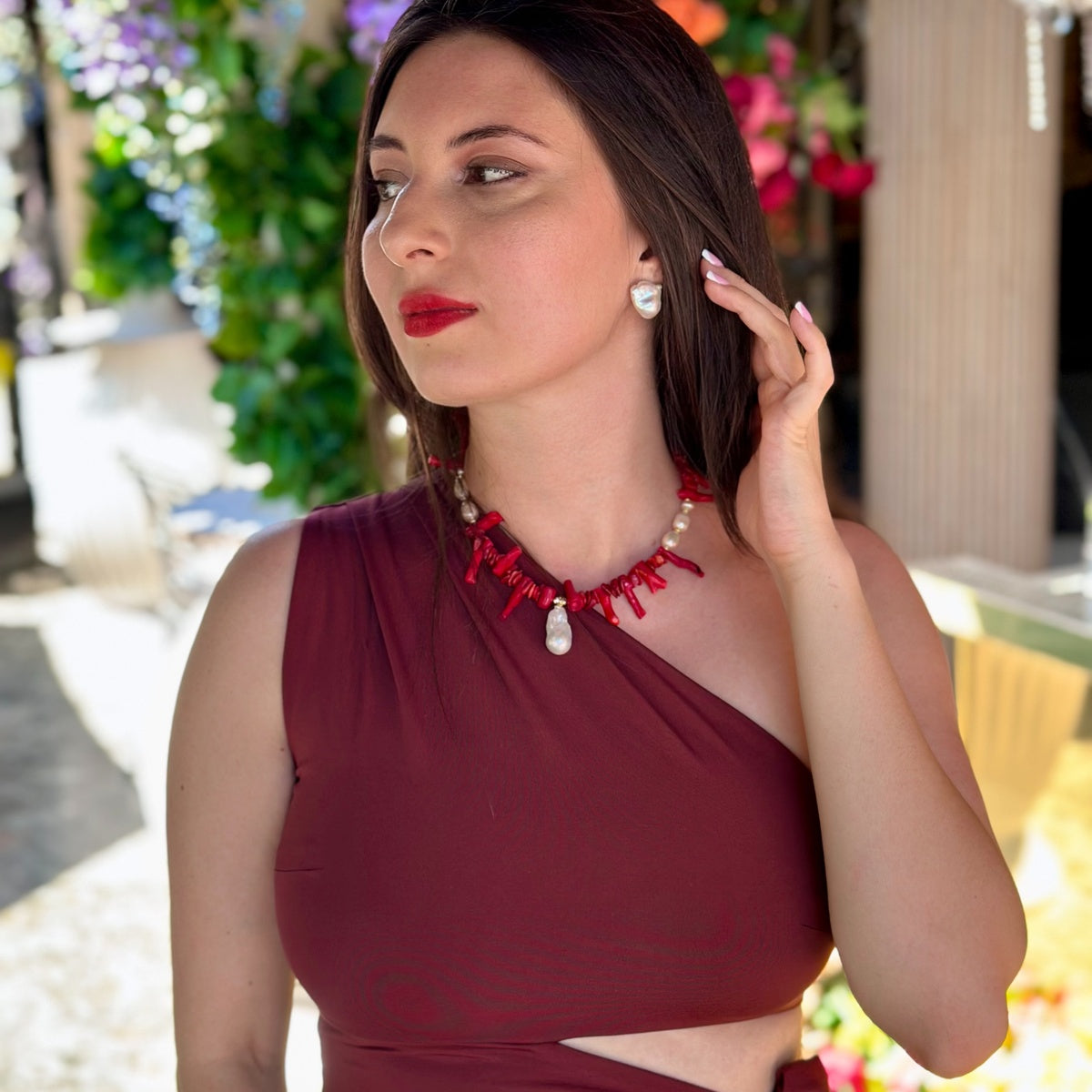 Statement Red Coral & Baroque Pearl Necklace