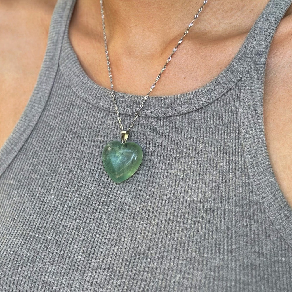 Natural Green Fluorite Heart Necklace 3cm | Clarity & Harmony