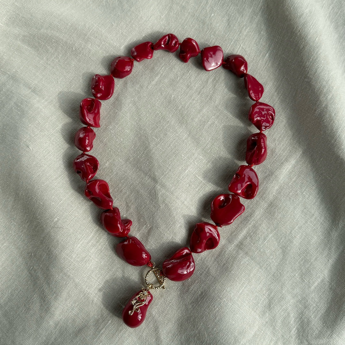 Red Baroque Pearl Necklace, Glamorous Evening Formal jewelry