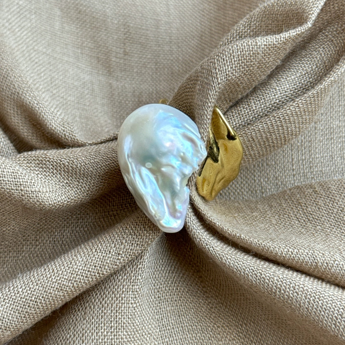Natural High Luster Freshwater Baroque Pearl Ring