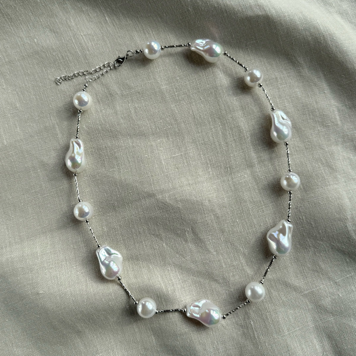 Silver Baroque Pearl Necklace
