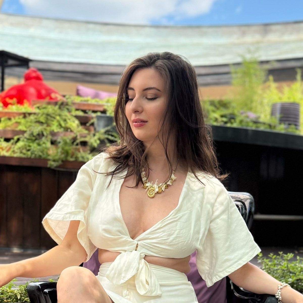 Designer Mother of Pearl Statement Necklace | Gold Shell Jewelry
