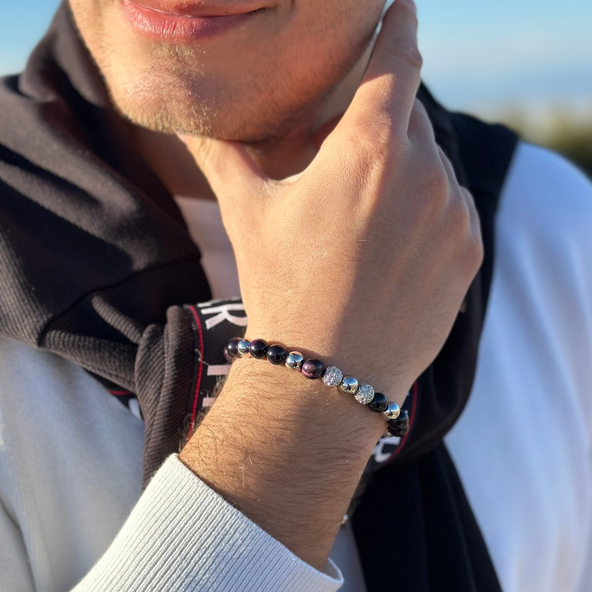 Luxury Men’s Bracelet Purple Tiger Eye Bracelet for Him