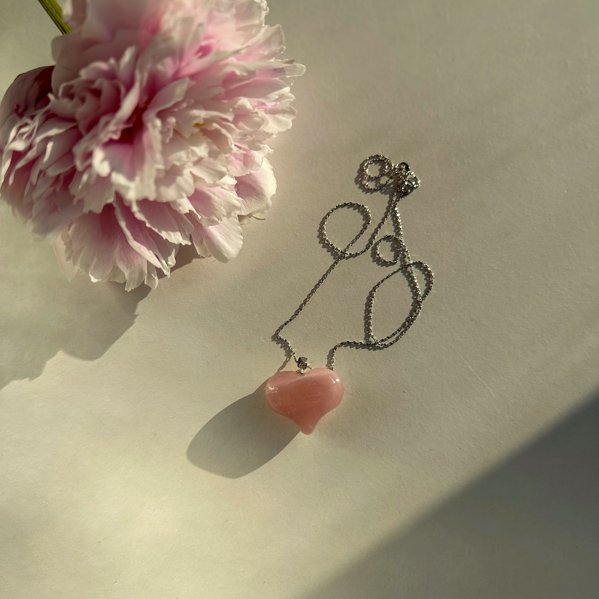 Natural Deep Pink Madagascar Rose Quartz Heart Pendant | Gold & Silver