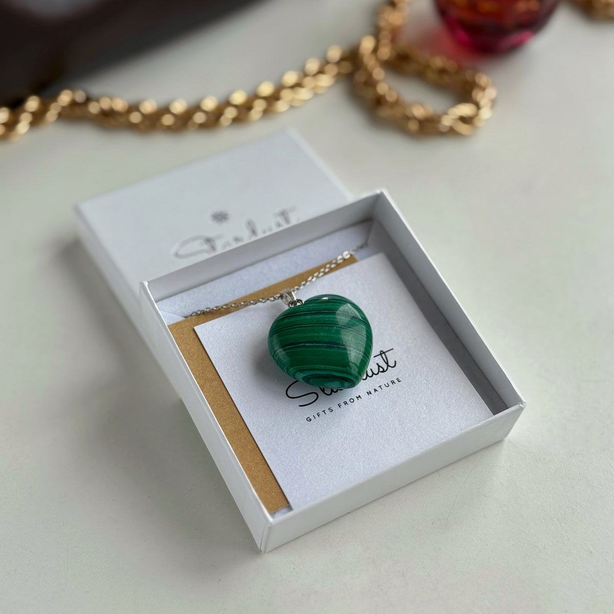 Large Malachite Heart Pendant Necklace | Silver