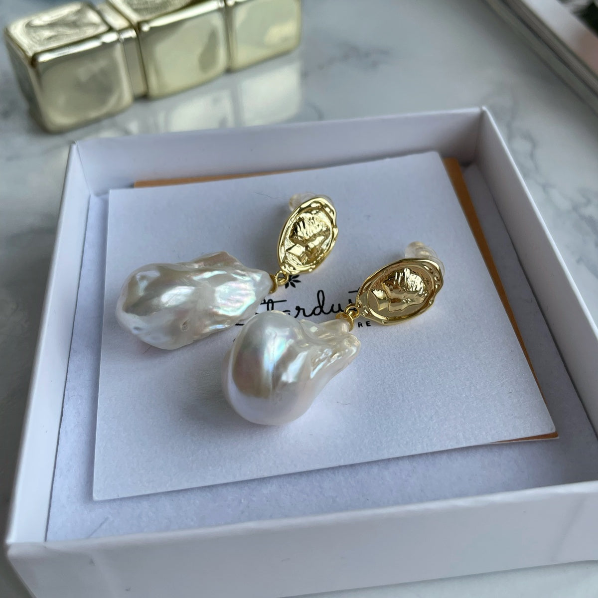 Princess Baroque Pearl Earrings, Lady Face Design