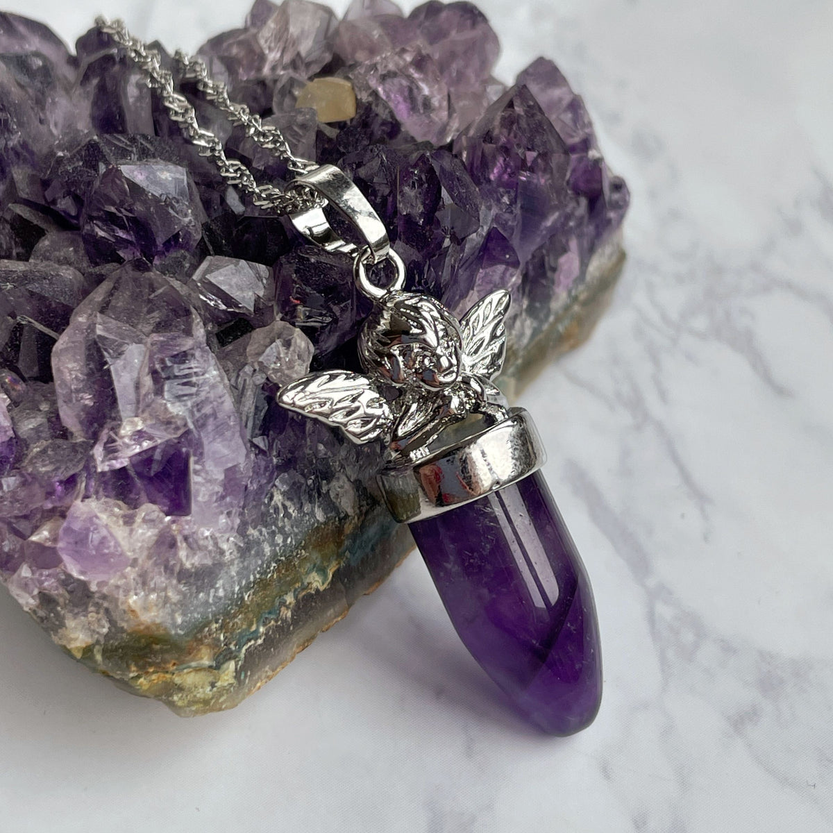 Gemstone Angel Point Pendant Necklace | Silver