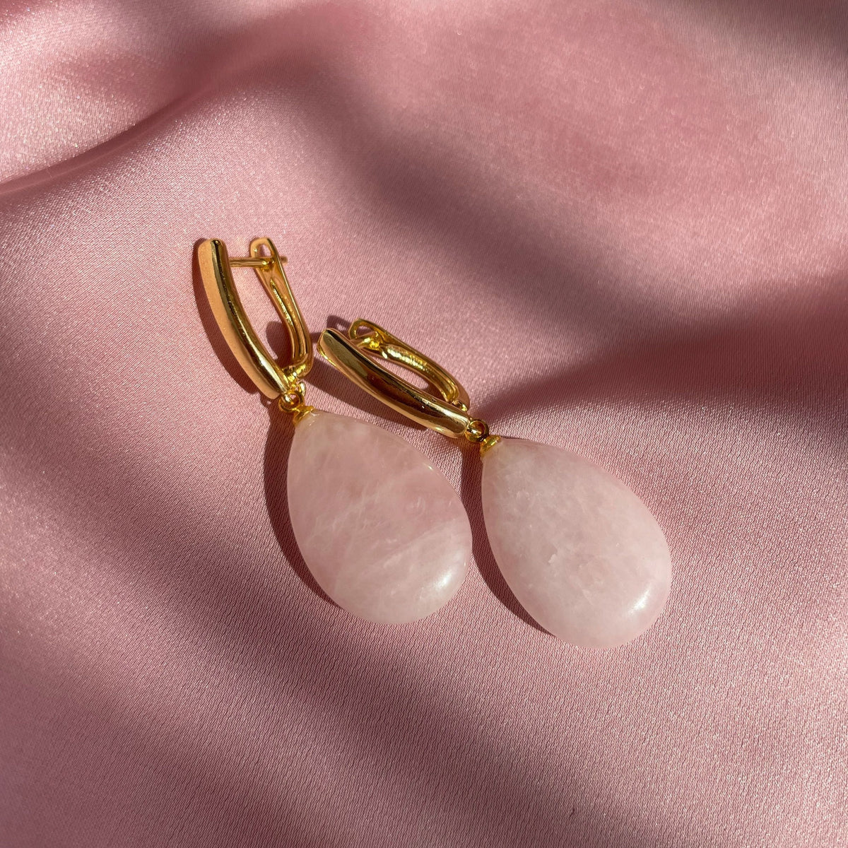 Rose Quartz drop earrings gold