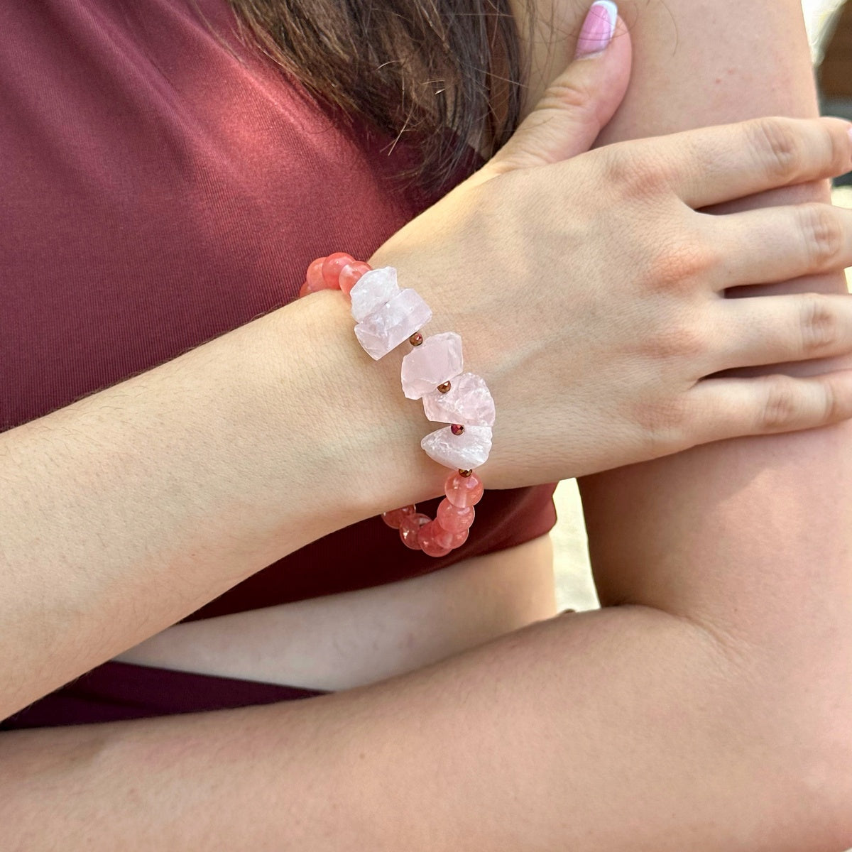 Rose Aura | Cherry Quartz & Raw Rose Quartz Bracelet