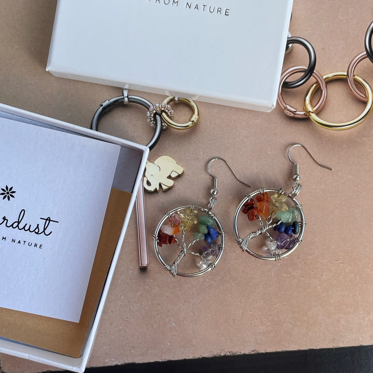 "Rainbow" Tree of Life 7 Chakra Crystal Earrings