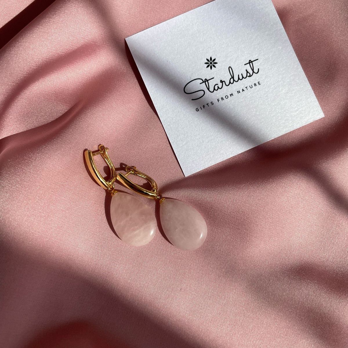 Rose Quartz drop earrings gold