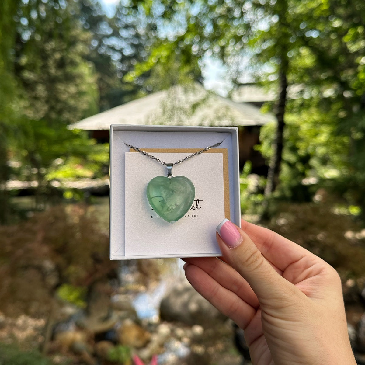 Natural Green Fluorite Heart Necklace 3cm | Clarity & Harmony