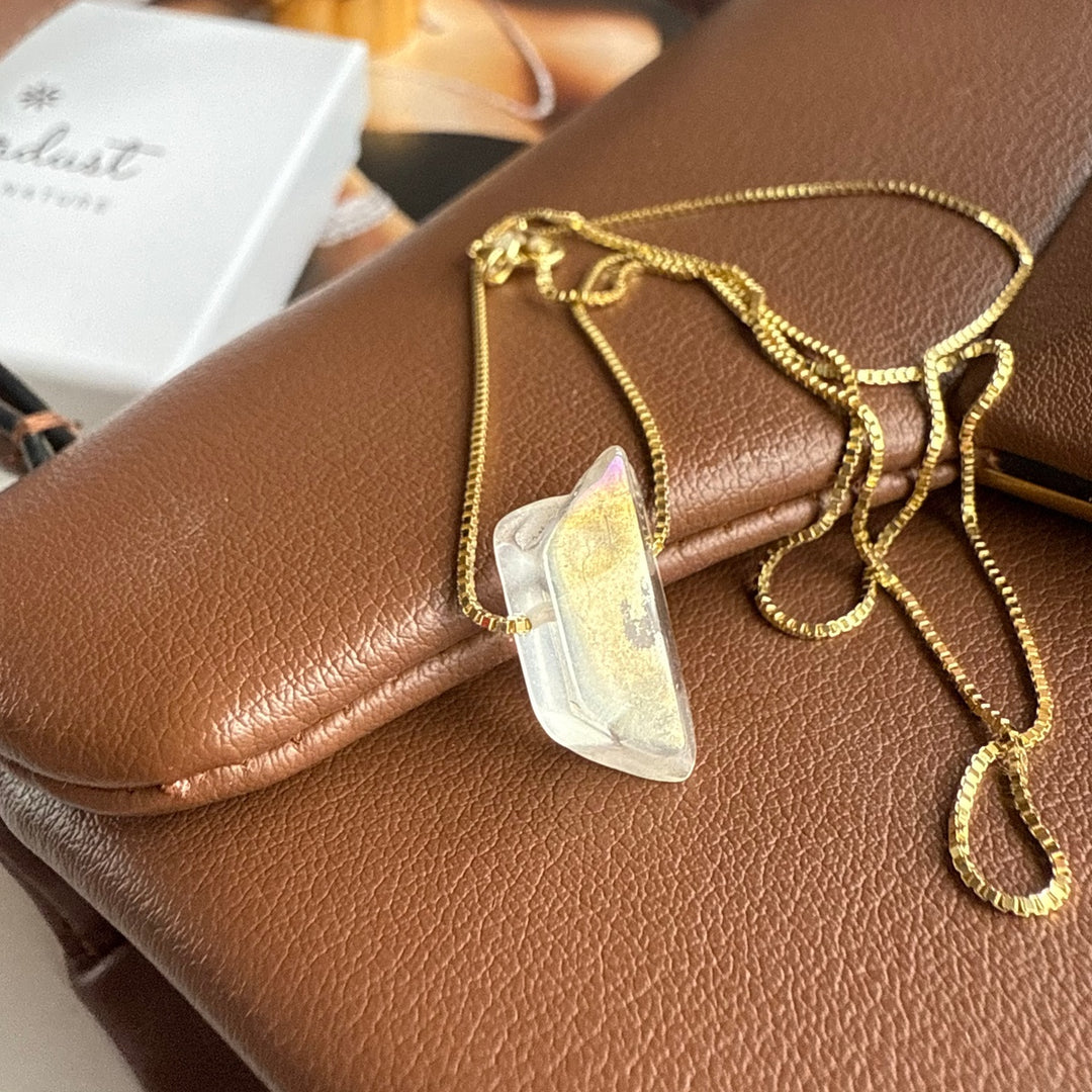 Angel Aura Quartz pendant on 14k gold plated chain