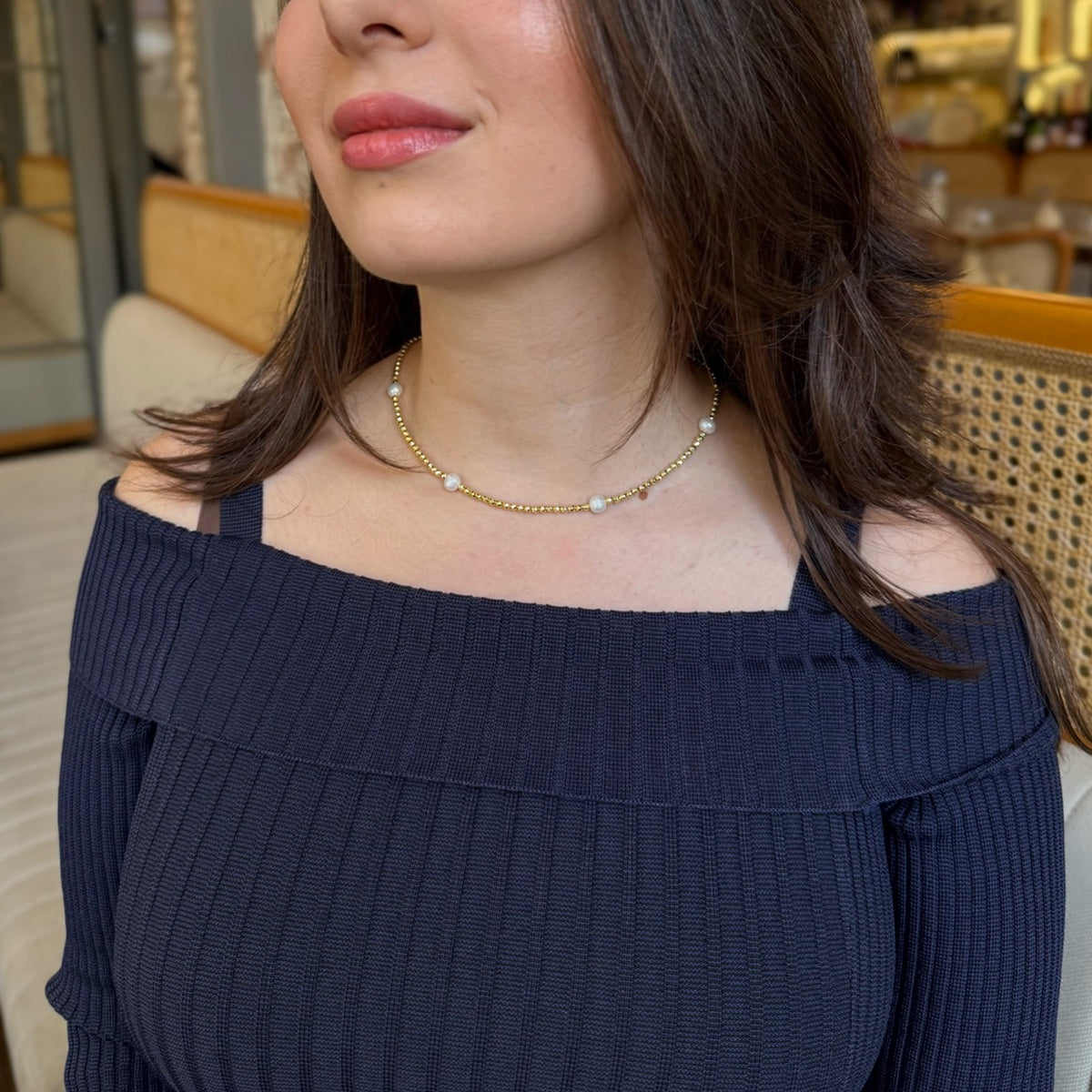Luxury Freshwater Pearl Choker | Gold Hematite & Zircon Clasp