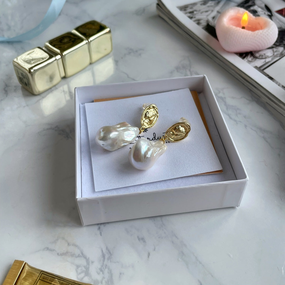 Princess Baroque Pearl Earrings, Lady Face Design