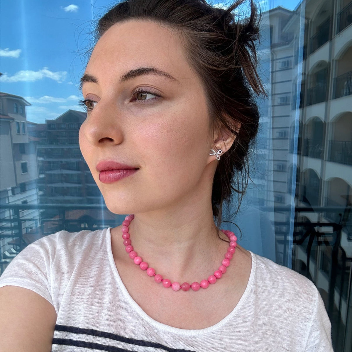 Pink Agate beaded necklace