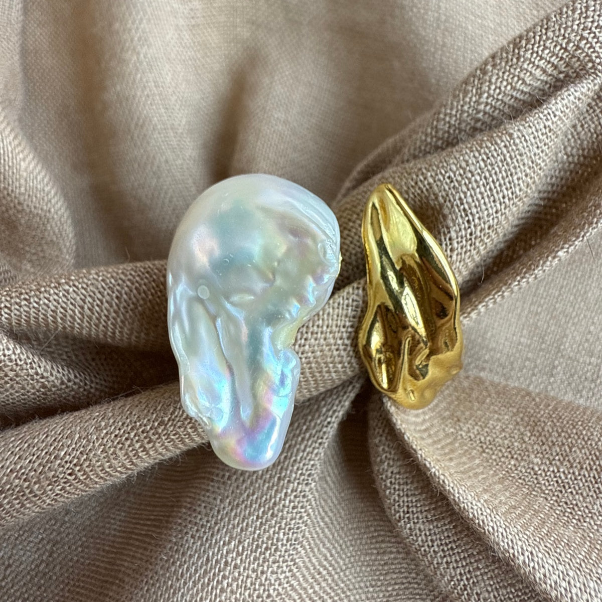 Natural High Luster Freshwater Baroque Pearl Ring