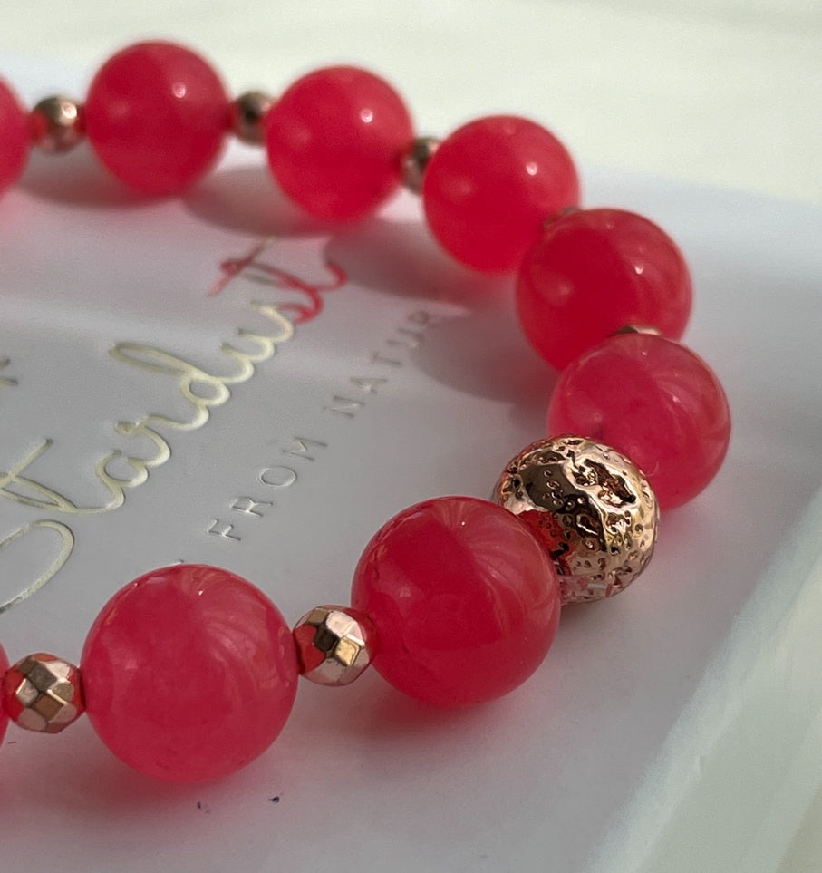 Fuchsia Pink Jade Bracelet | Rose Gold Hematite