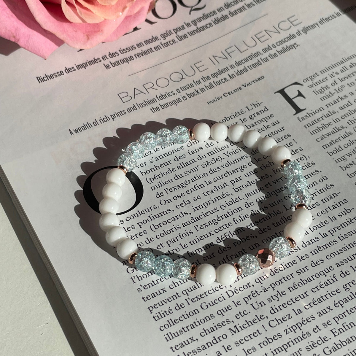 Blue Sugar Quartz Bracelet | White Agate & Rose Gold Accents