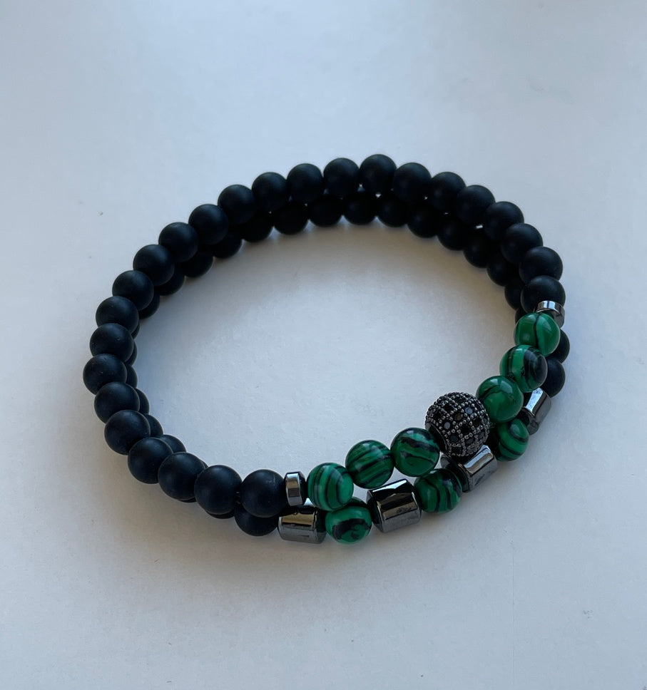 Green malachite mens bracelet set