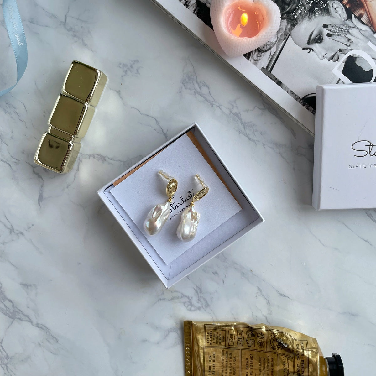 Princess Baroque Pearl Earrings, Lady Face Design