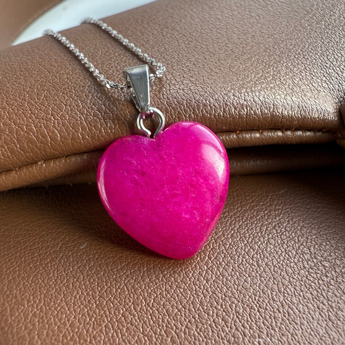 Tiny Pink Agate heart pendant 15mm