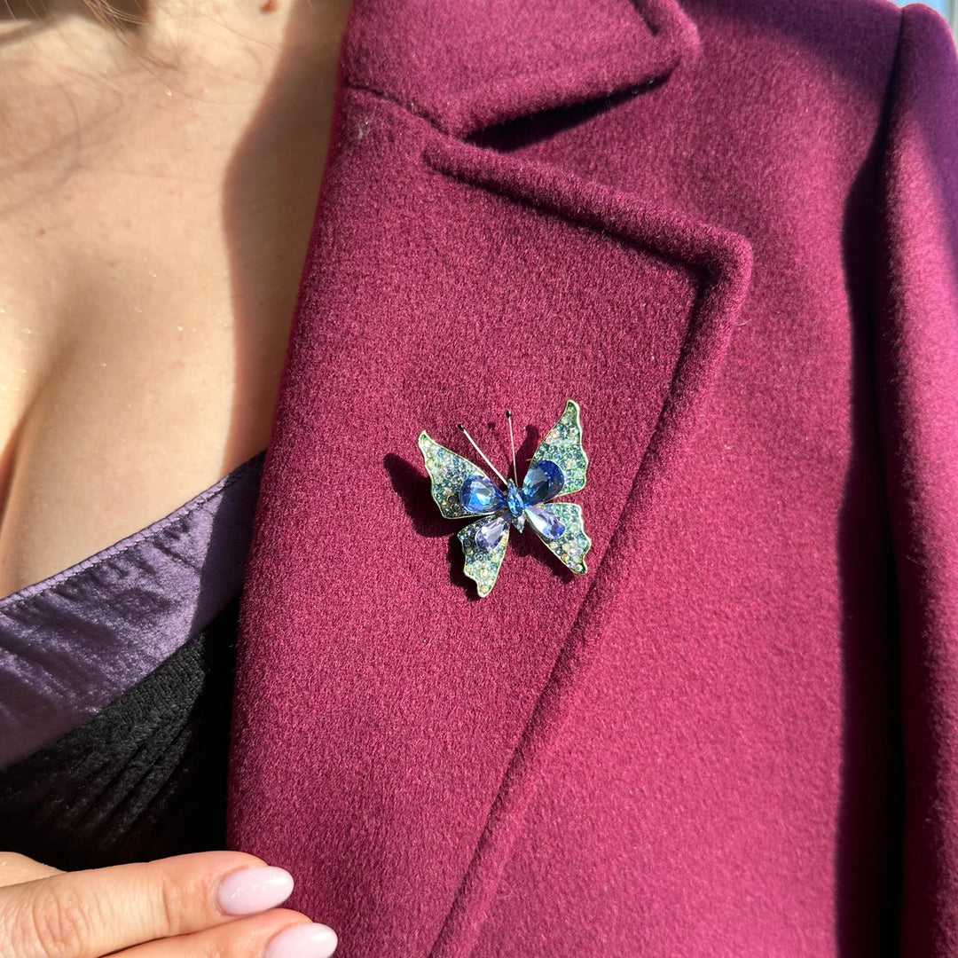 Blue Crystal Glamorous Butterfly Brooch