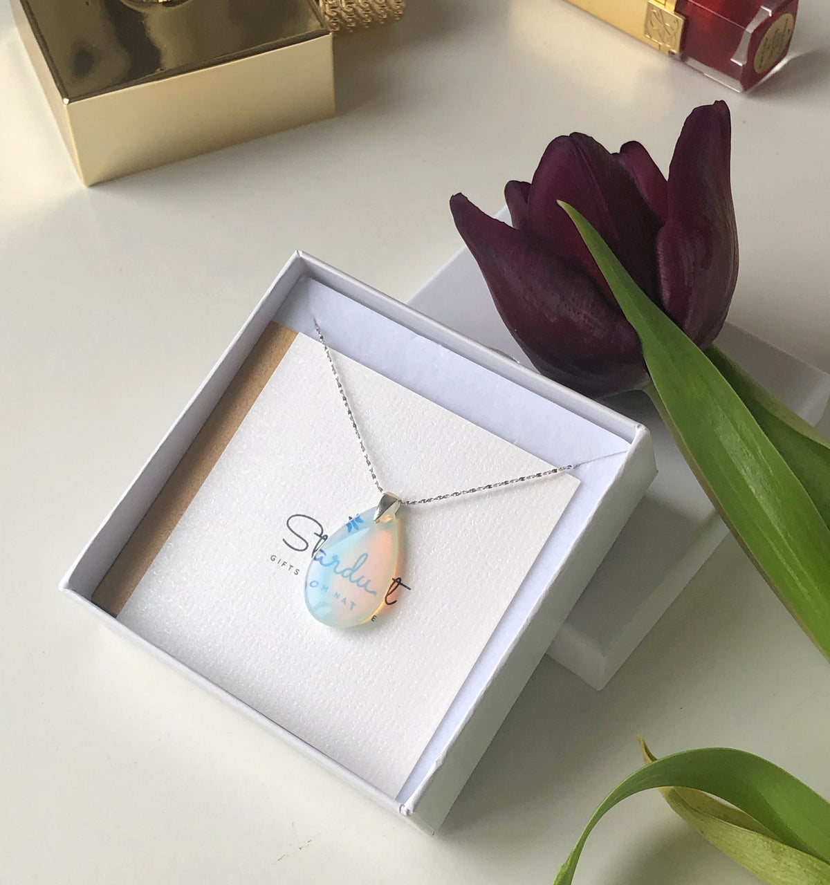 Waterdrop Opalite Pendant in sterling silver necklace