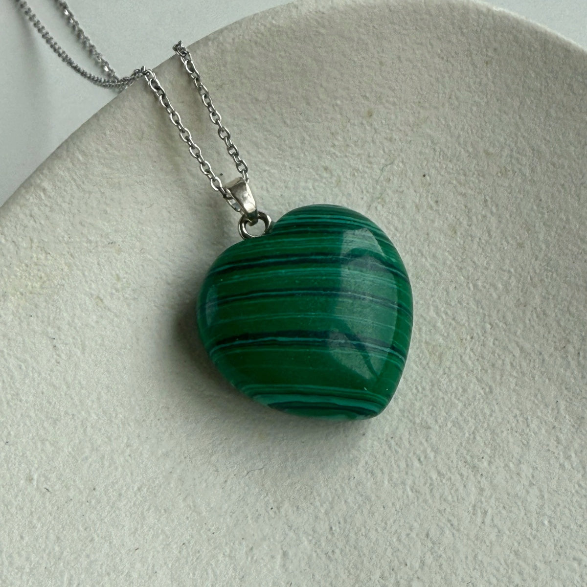 Large Malachite Heart Pendant Necklace | Silver