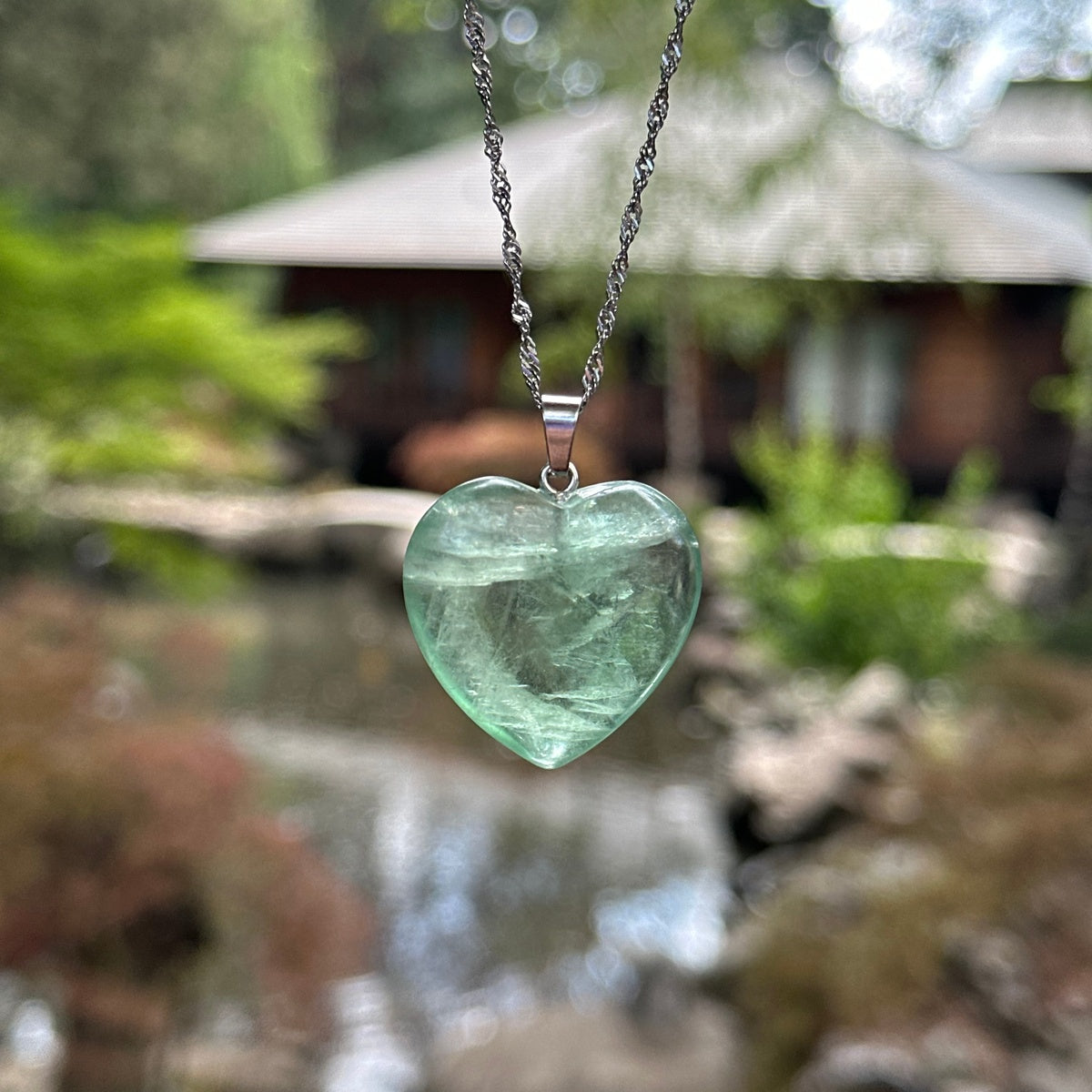 Natural Green Fluorite Heart Necklace 3cm | Clarity & Harmony