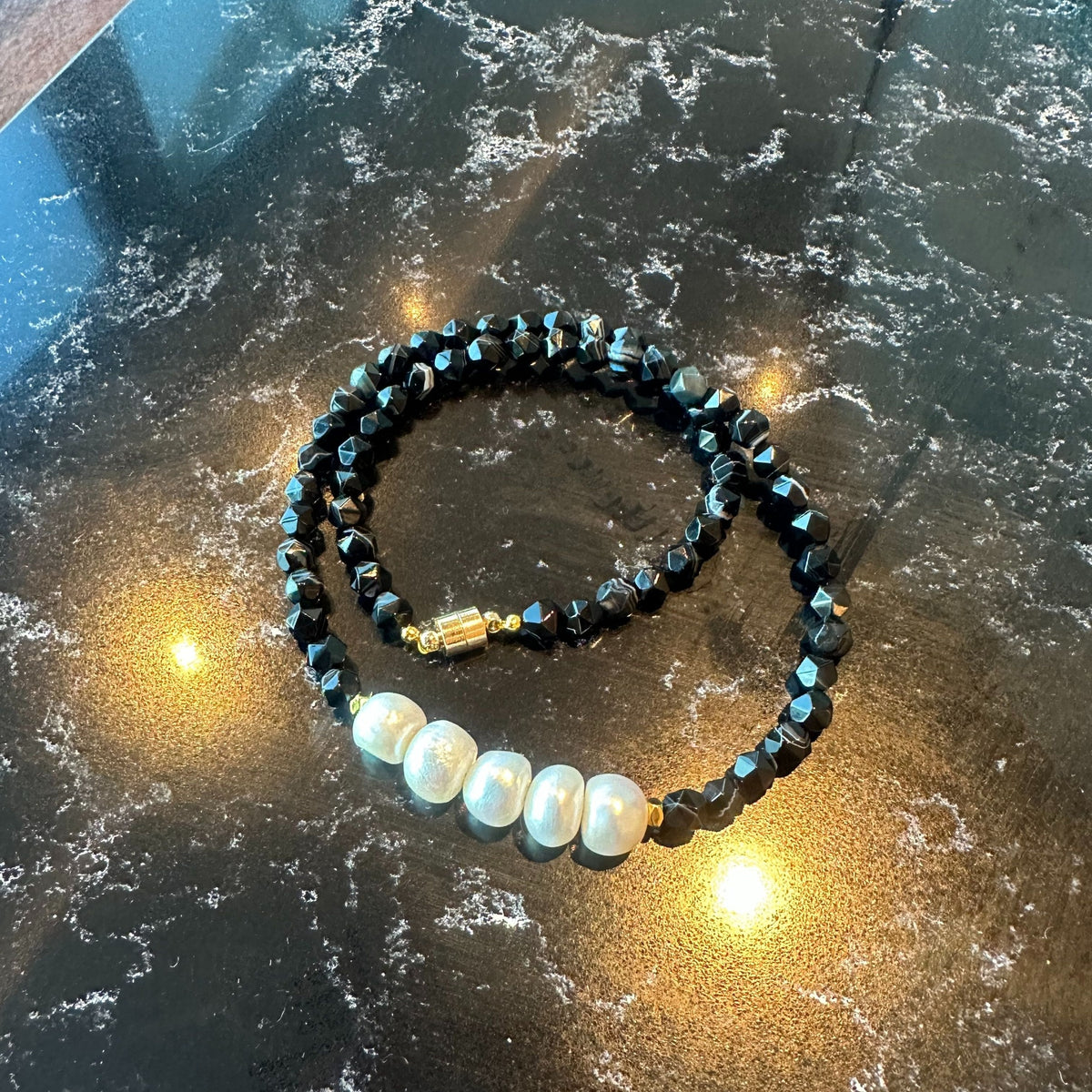 Faced Black Agate Choker