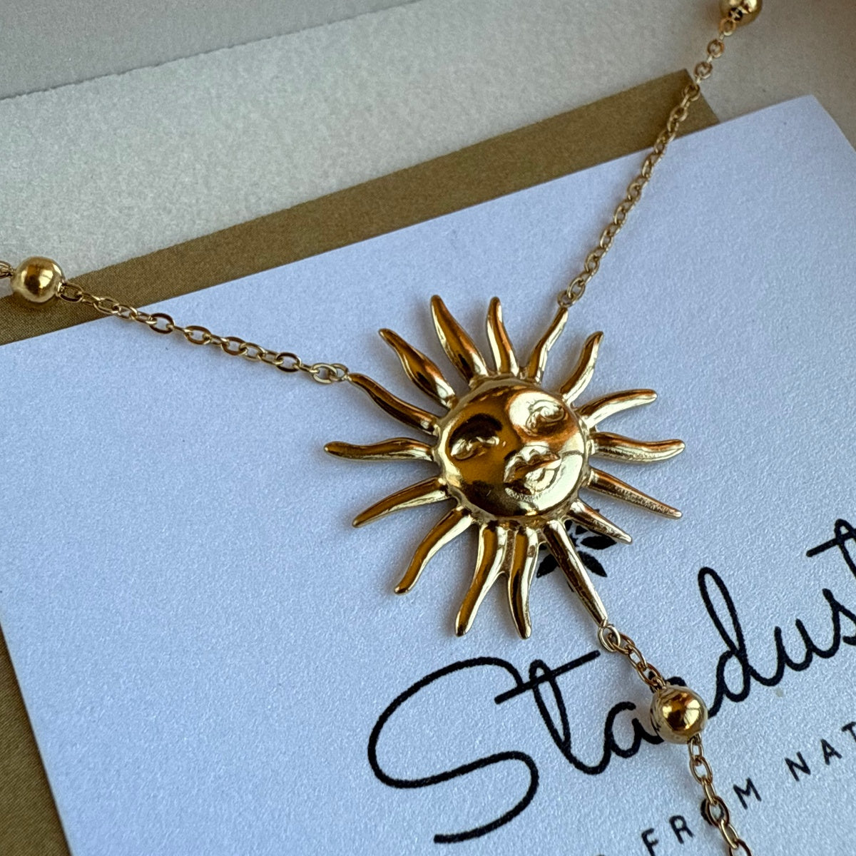 Bohemian Long Sun Necklace 18K Gold Plated Stainless Steel