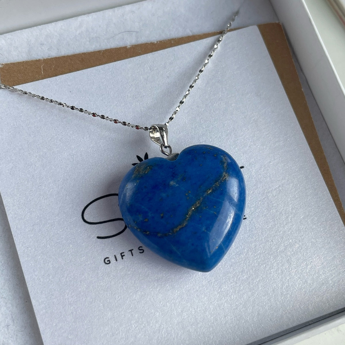 Natural Cobalt Blue Lapis Lazuli Heart Pendant 2.5cm | Gold & Silver