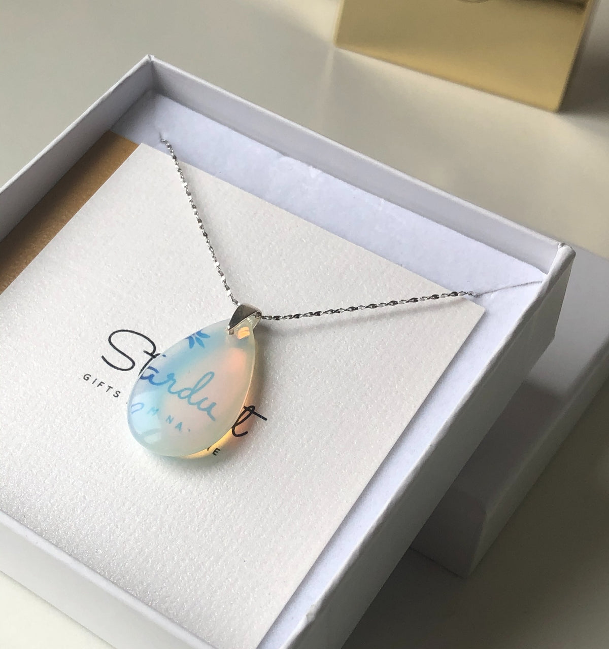 Waterdrop Opalite Pendant in sterling silver necklace